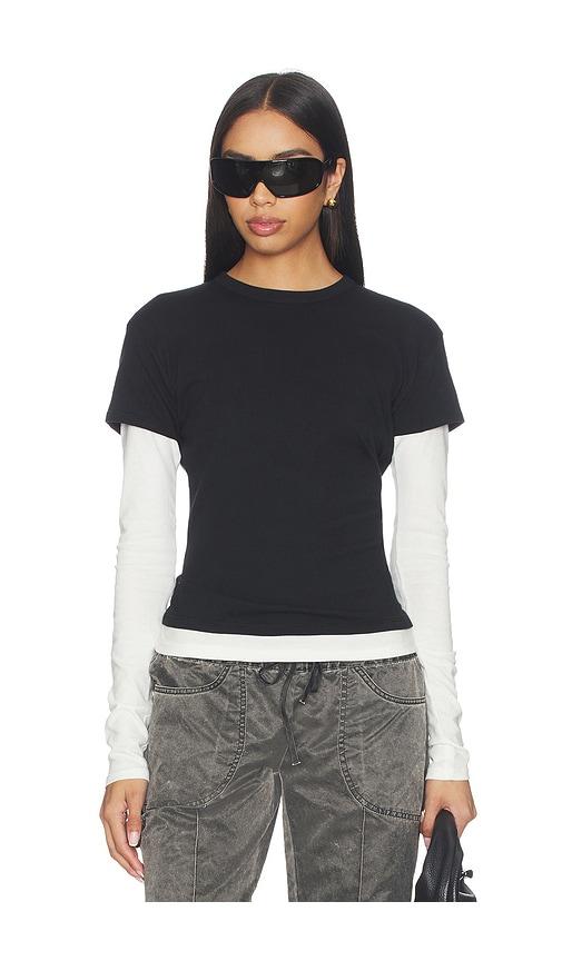 eb denim rory layered long sleeve in black,white.