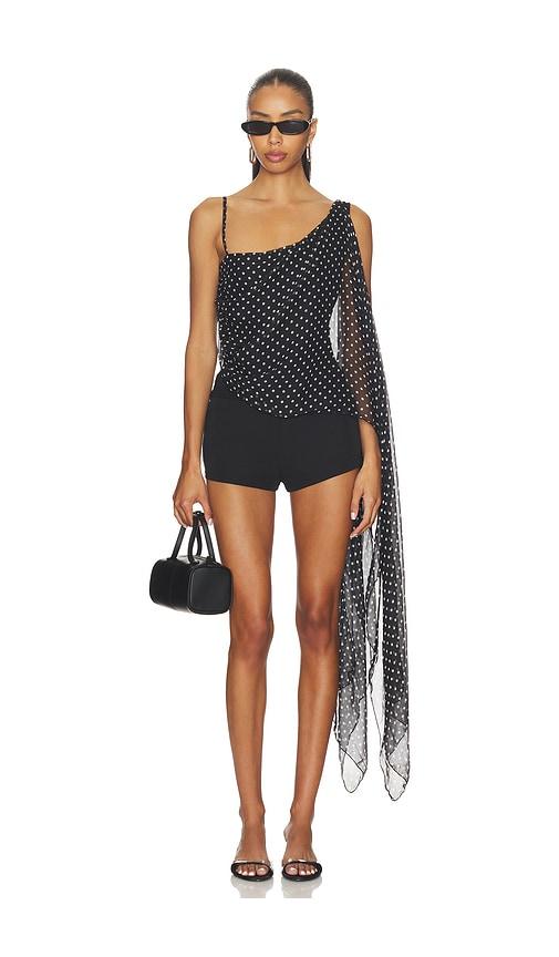 eb denim tess layered top in black.