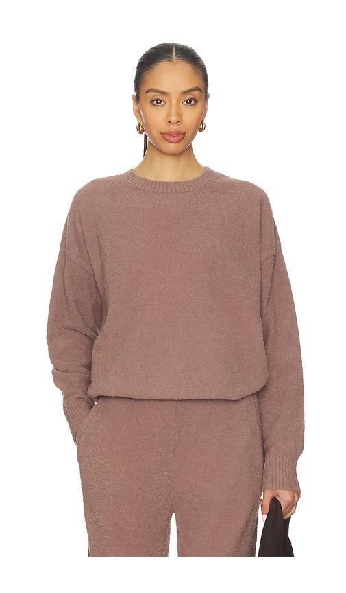 eberjey boucle crew neck pullover in taupe.