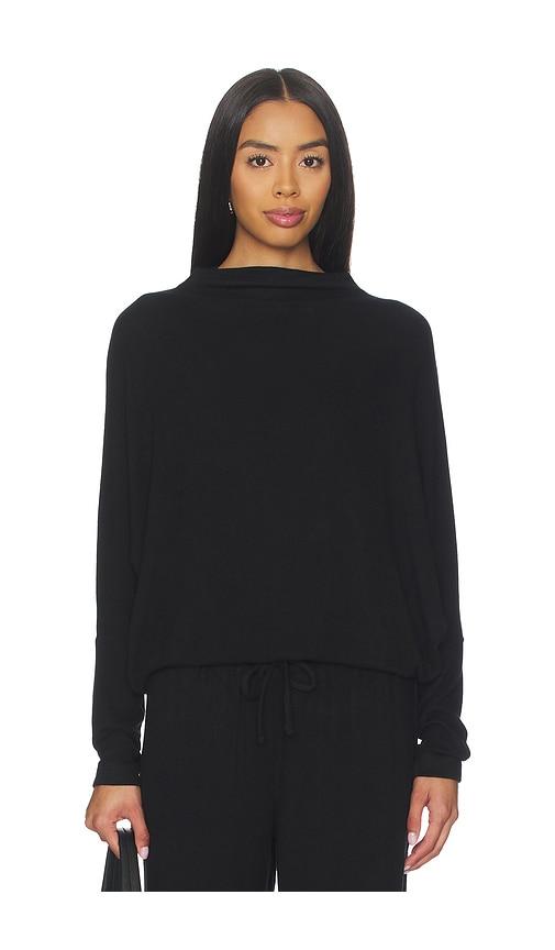 eberjey cozy time mockneck pullover in black.