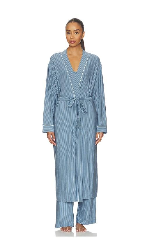 eberjey gisele printed long robe in blue.