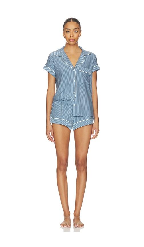 eberjey gisele printed shortie pajama set in blue.