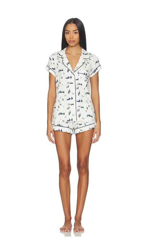 eberjey gisele printed shortie pj set in ivory.
