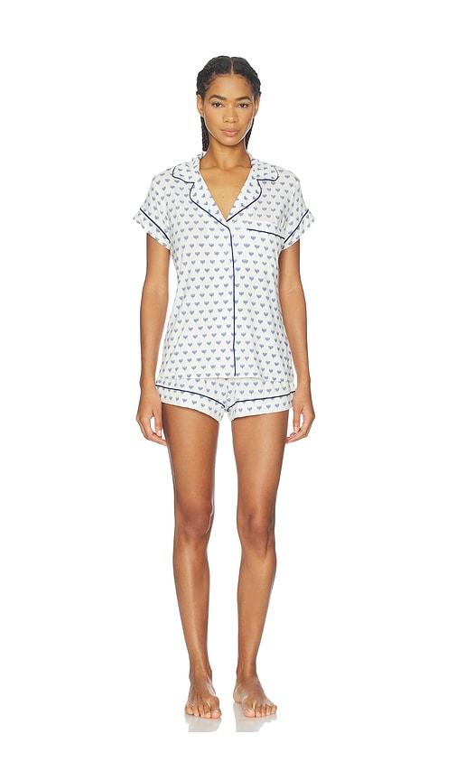 eberjey gisele printed shortie pj set in white.