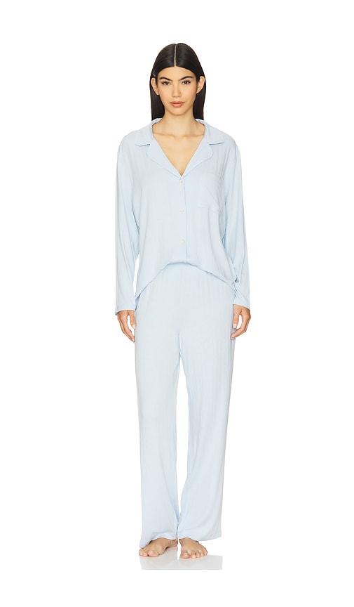 eberjey gisele rib long pj set in baby blue.