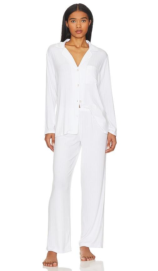 eberjey gisele rib long pj set in white.