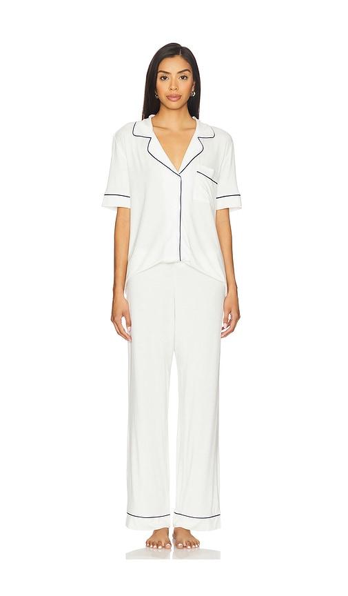 eberjey gisele short sleeve long pj set in ivory.