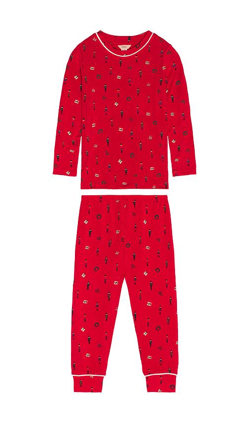 eberjey kids printed long pajama set in red.