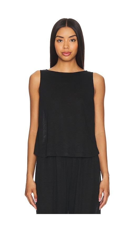 eberjey organic linen crop tank in black.