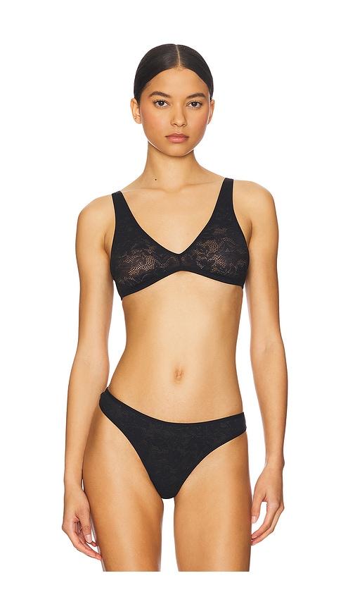 eberjey recycled lace plunge bralette in black.
