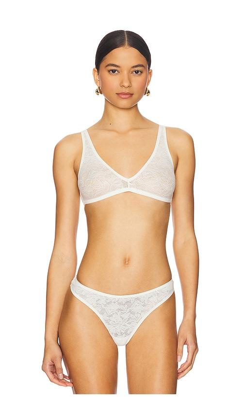 eberjey recycled lace plunge bralette in ivory.