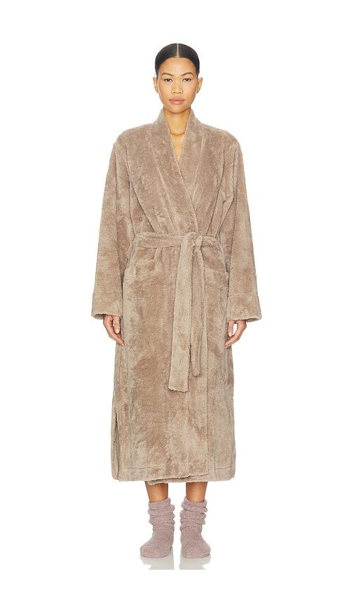 eberjey renew plush long robe in brown.