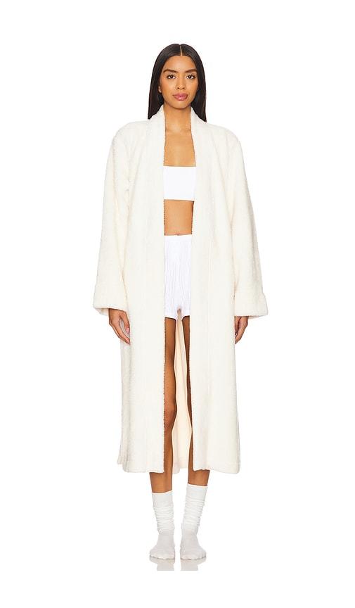 eberjey renew plush long robe in ivory.