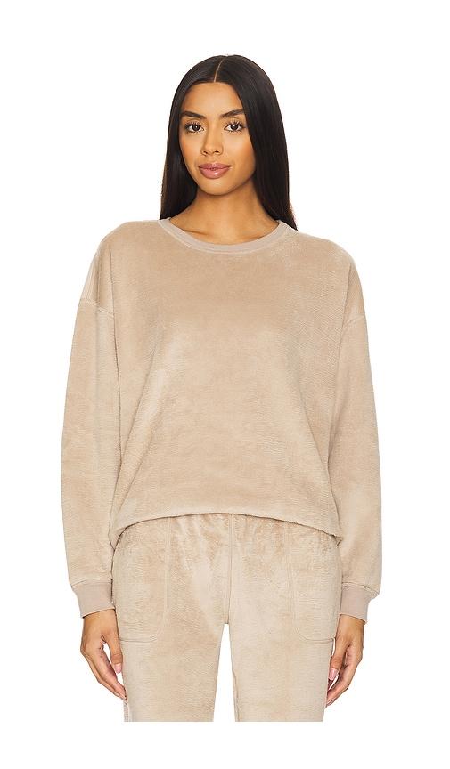 eberjey reversible plush sweatshirt in beige.