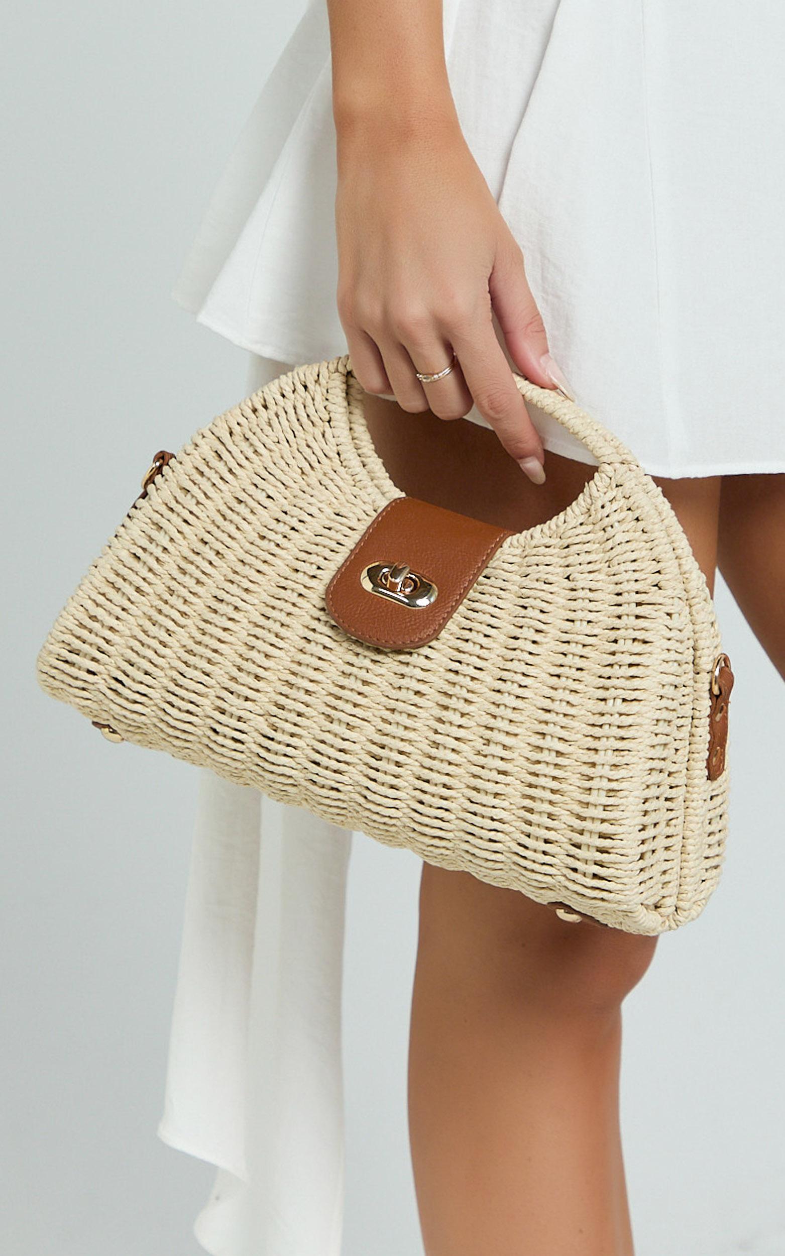 ebony bag - straw crossbody bag in tan