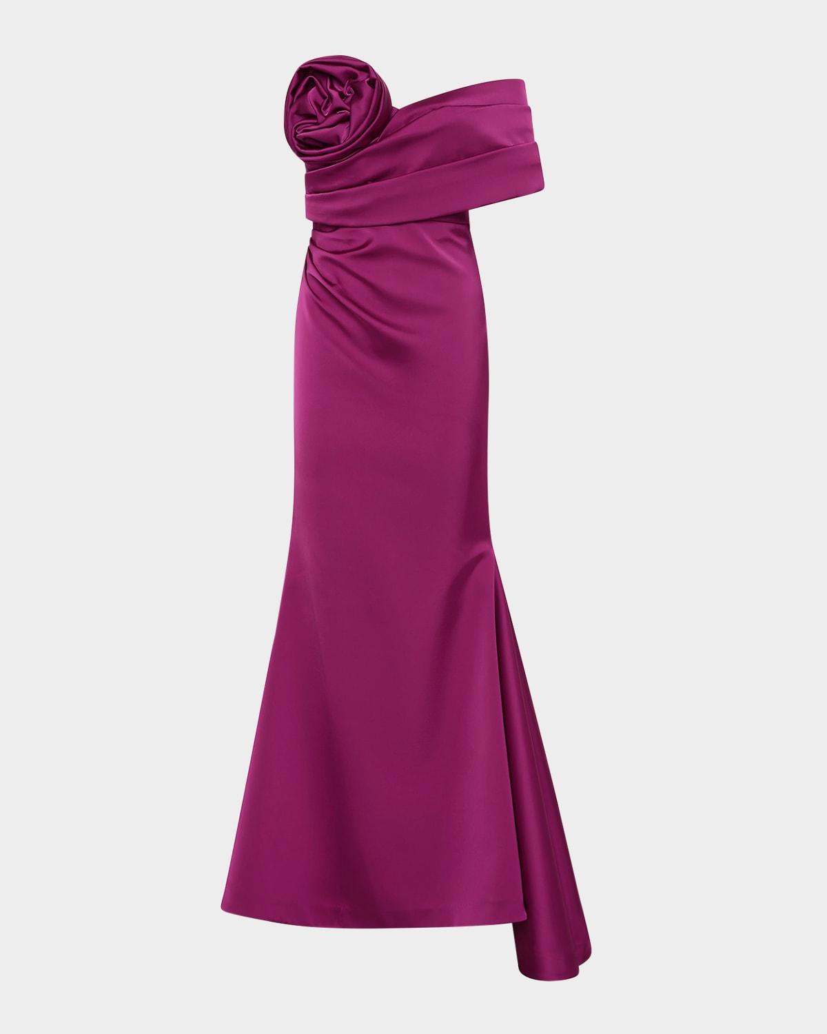 edan rosette off-the-shoulder trumpet gown