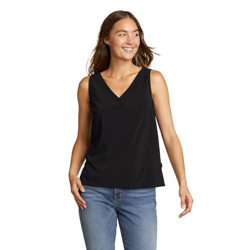 eddie bauer women's departure v-neck tank top - solid, black, large