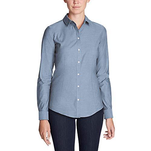 eddie bauer women's wrinkle-free long-sleeve shirt - solid, chambray regular l