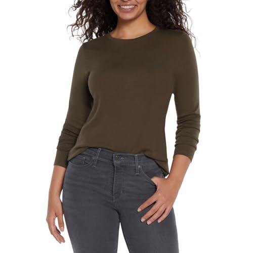 eddie bauer womens long sleeve clasic fit cotton blend soft-brushed crewneck casual solid tee top - turkish coffee x-large