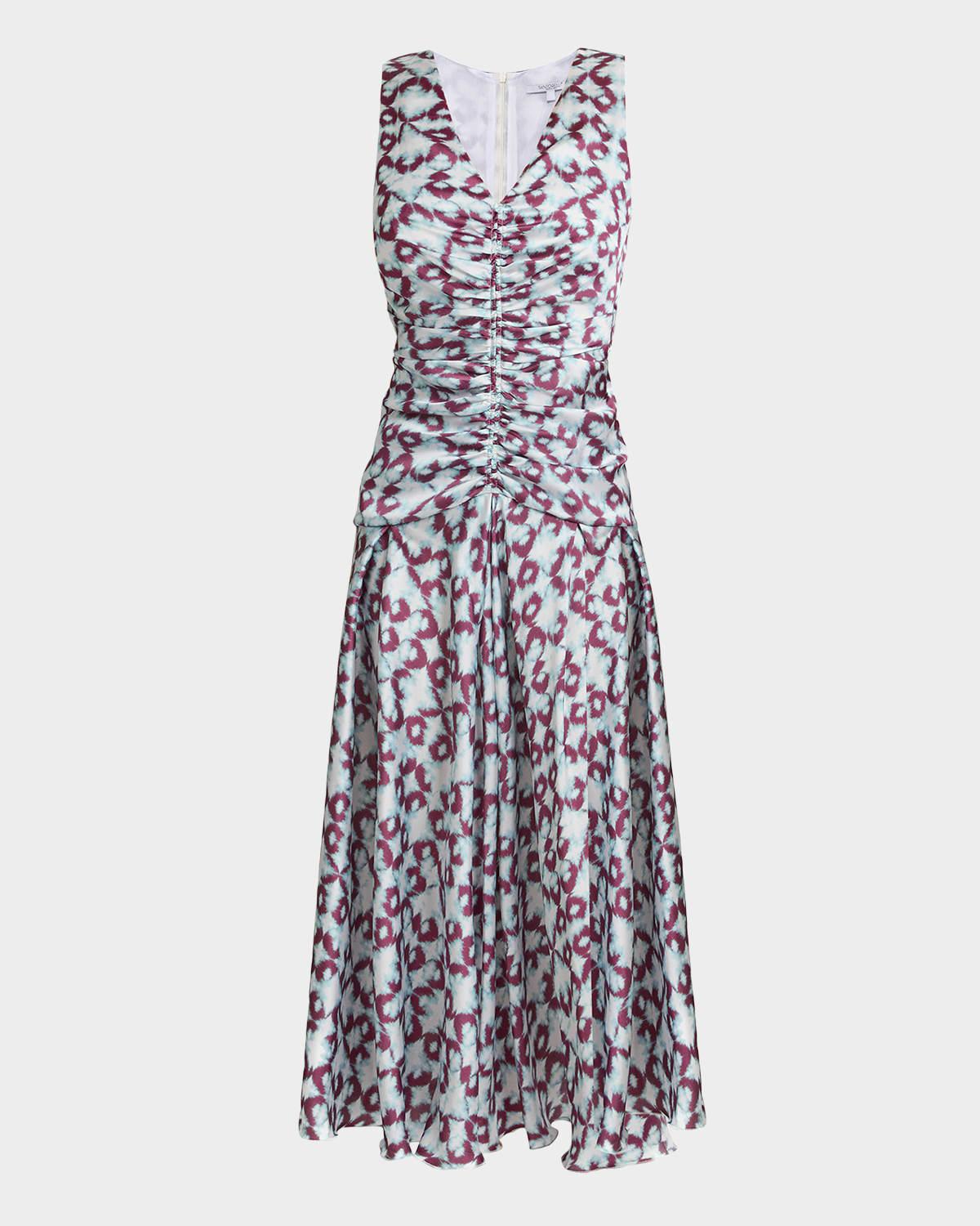 eden graphic-print ruched midi dress