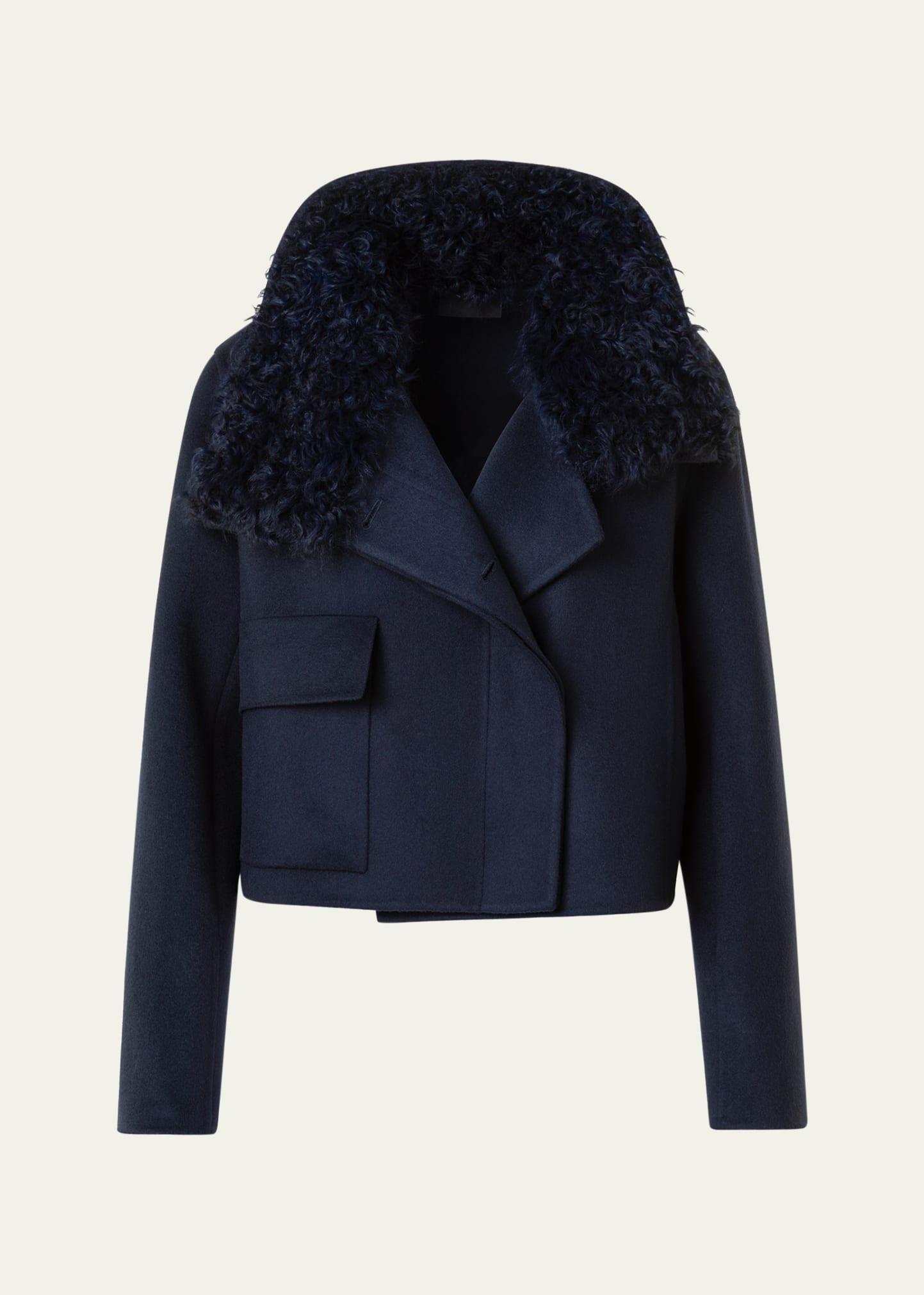edena cashmere short jacket with detachable shearling goat collar