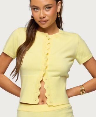 edikted womens rosie scalloped knit button up matching sets