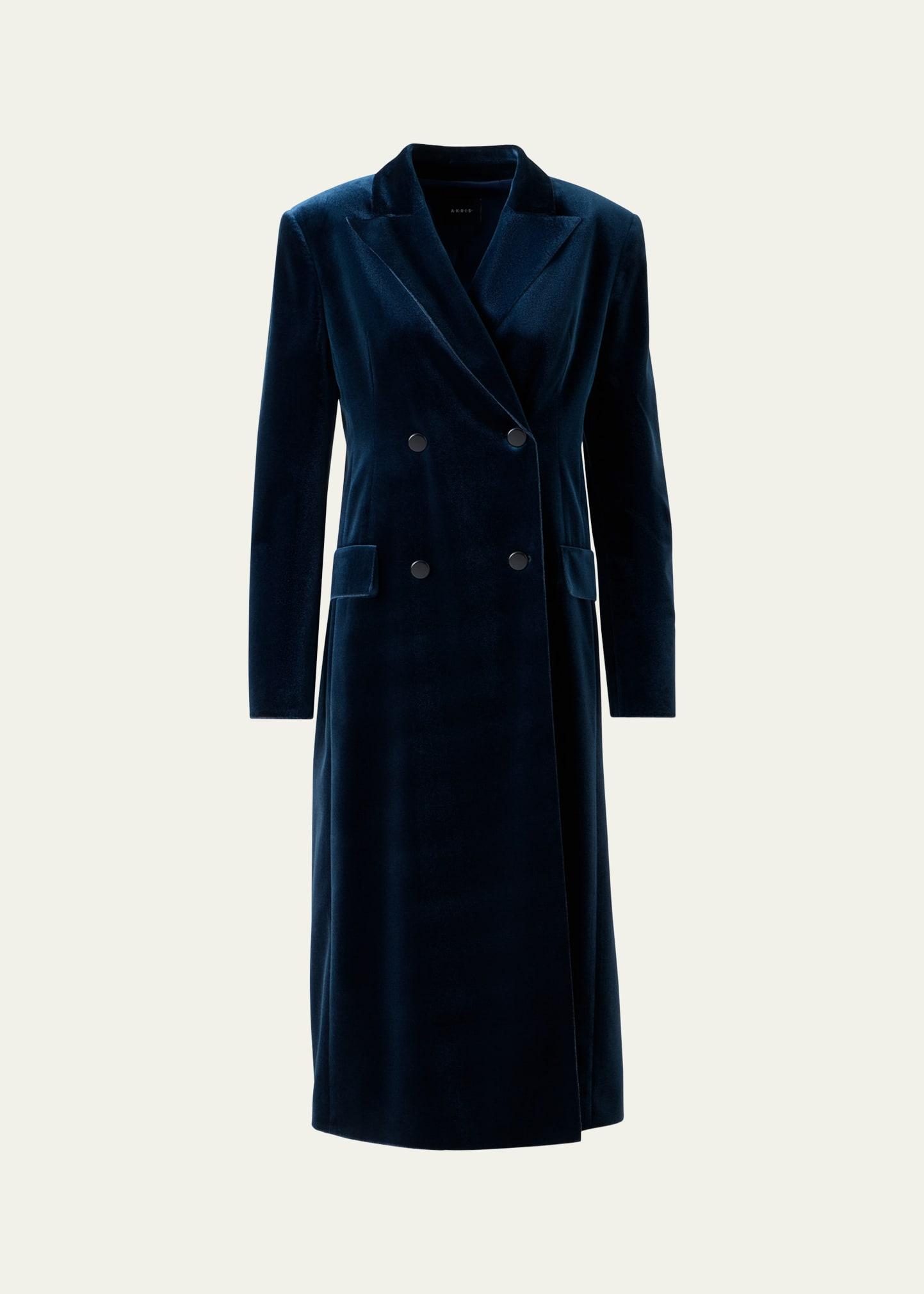 edine double-breasted long velvet coat