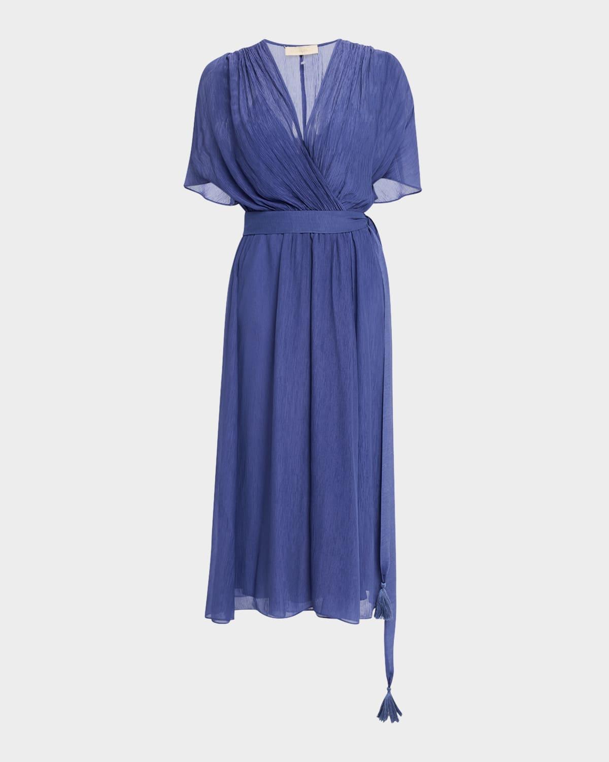 edjie crinkled viscose chiffon midi wrap dress
