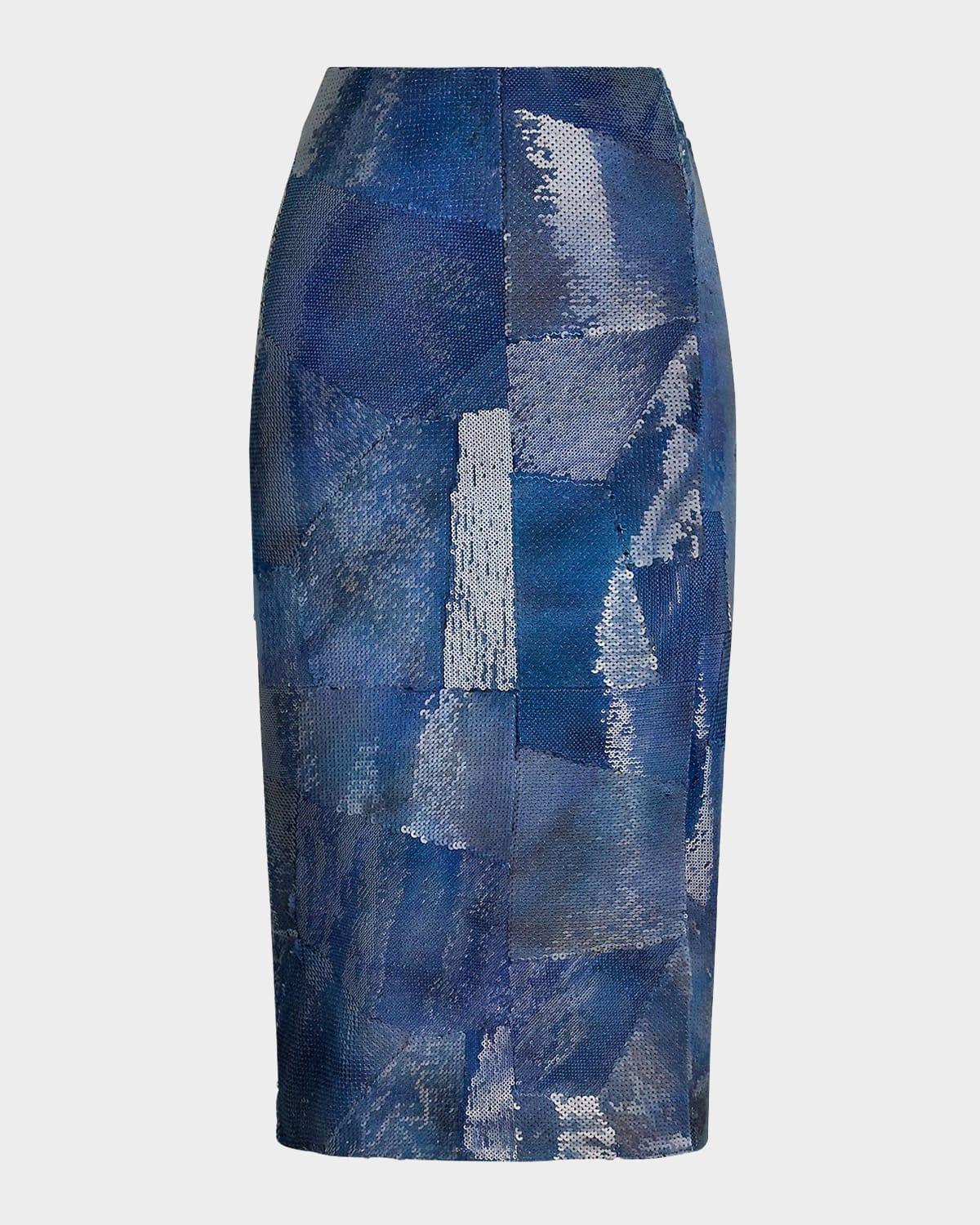 edna sequined patchwork pencil skirt