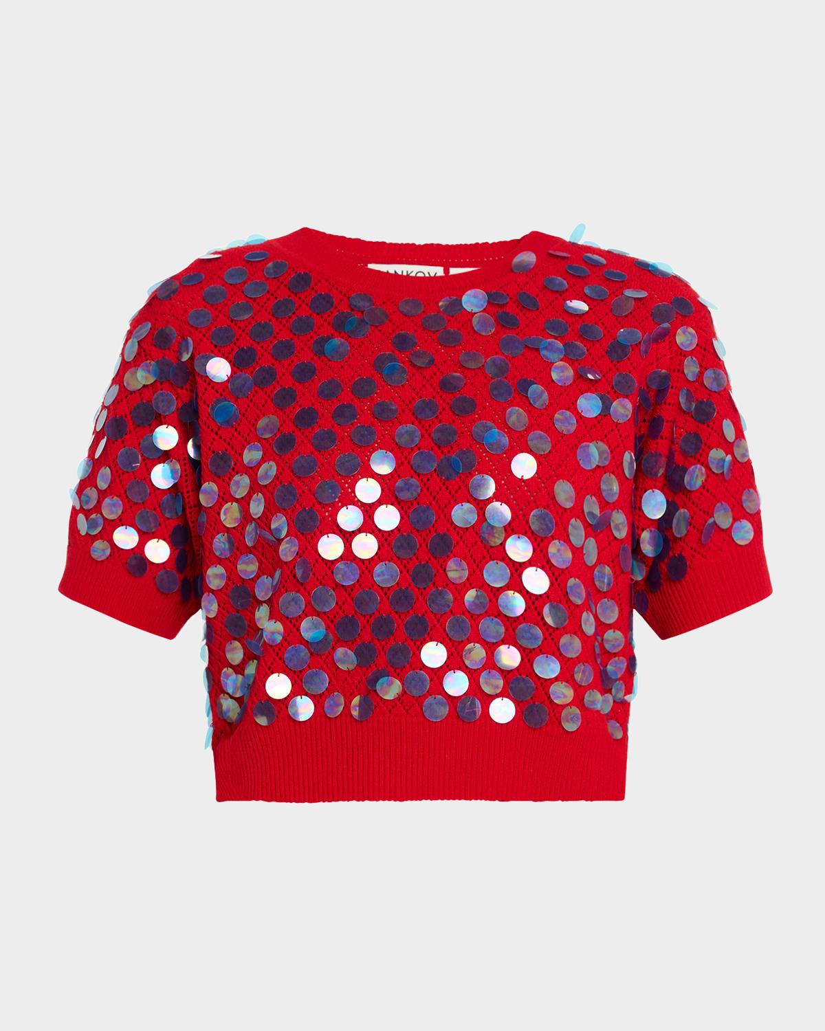 edoardo sequined pointelle knit crop sweater