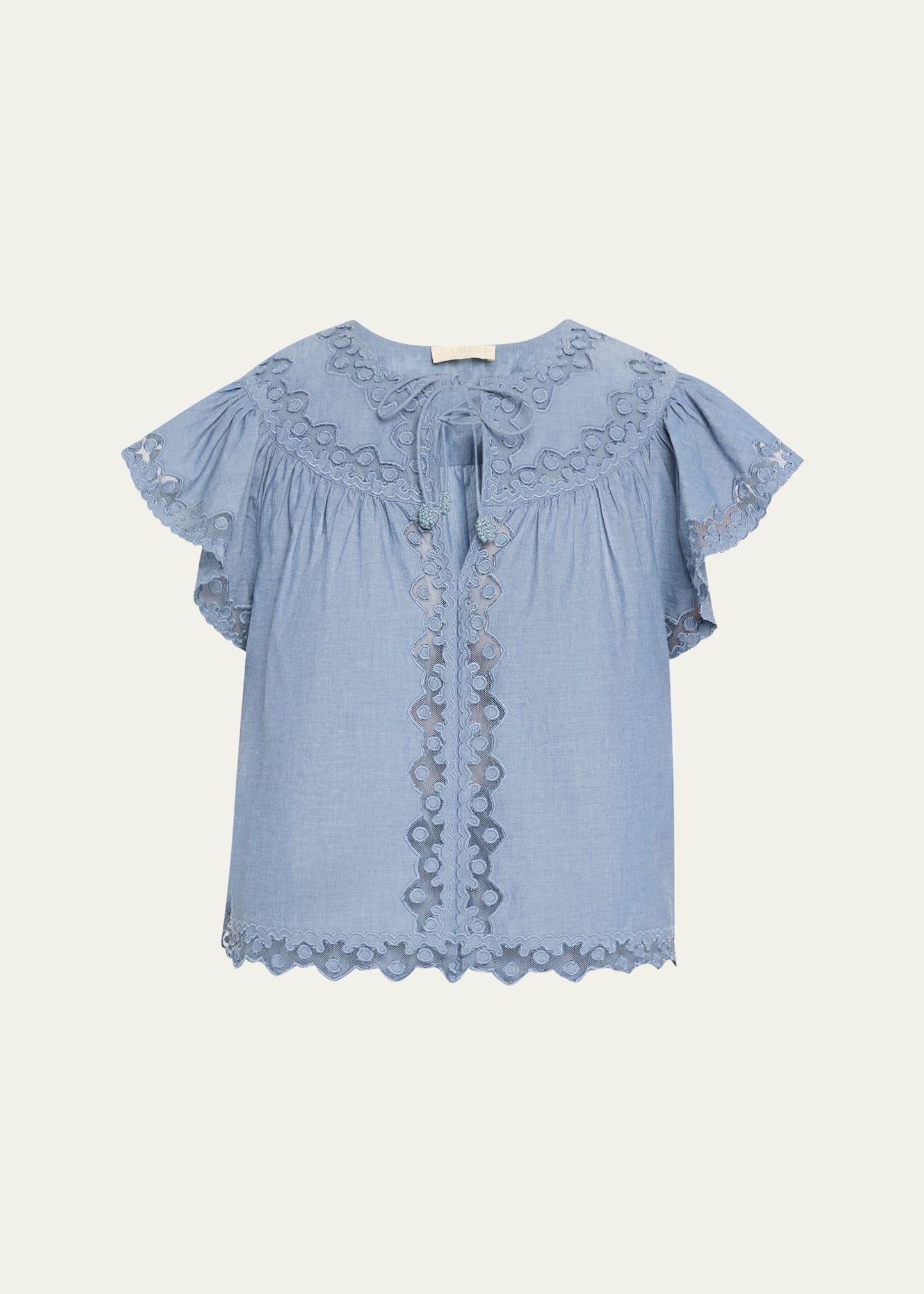 effie embroidered flutter-sleeve top