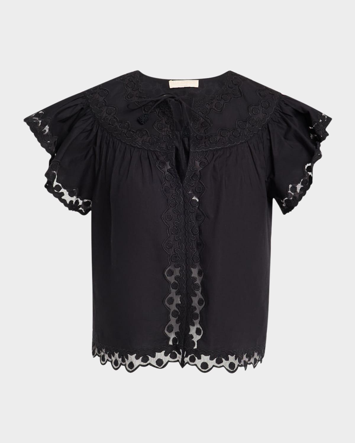 effie embroidered flutter-sleeve top