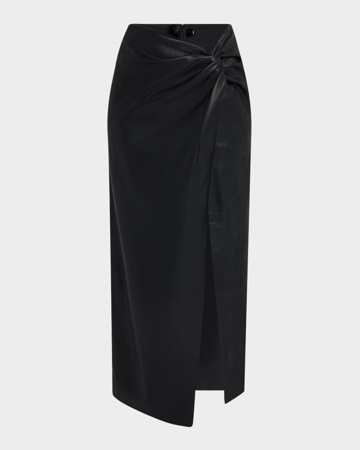 eileen draped long faux-leather slit skirt