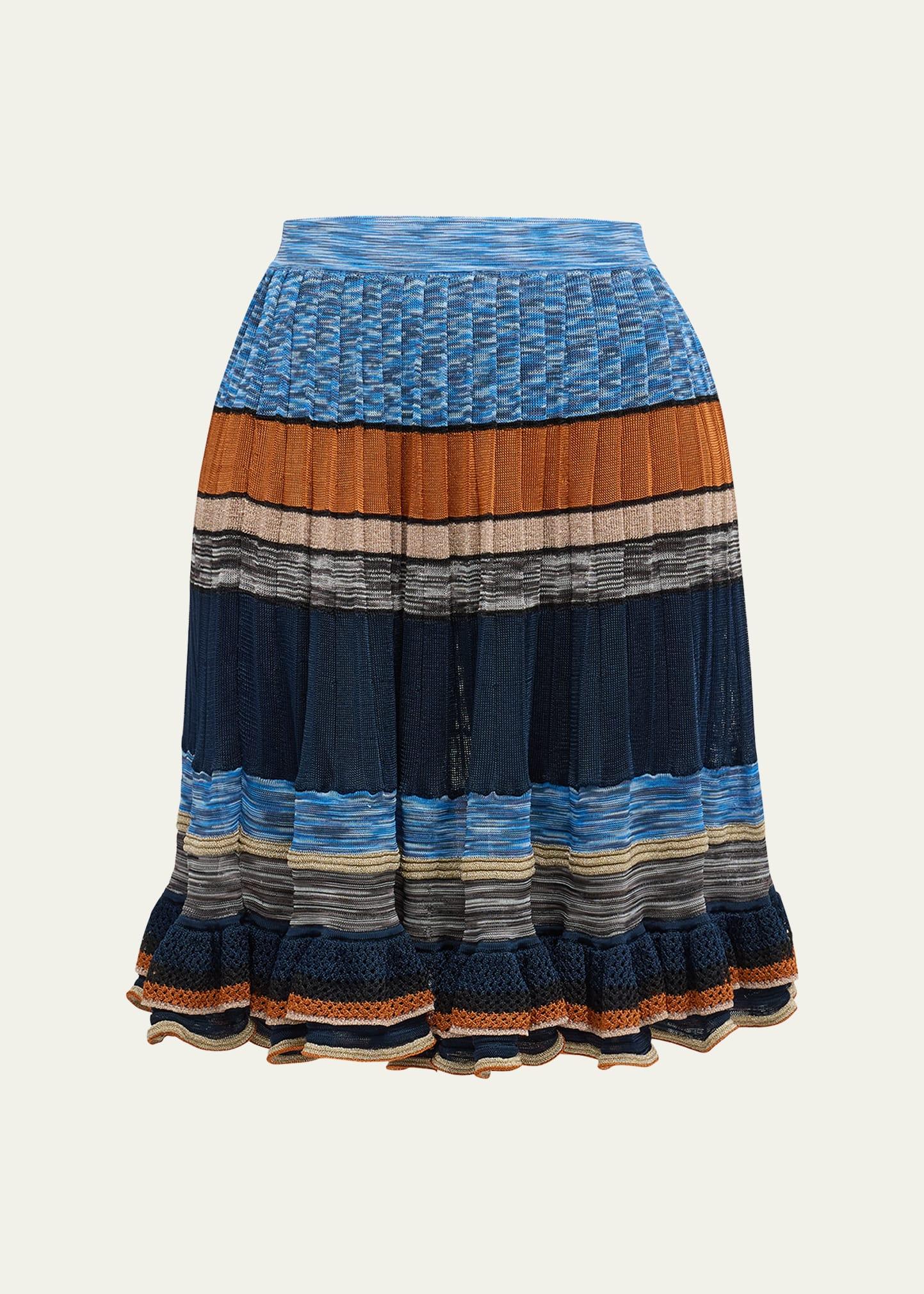 eios striped ruffle-hem knit skirt