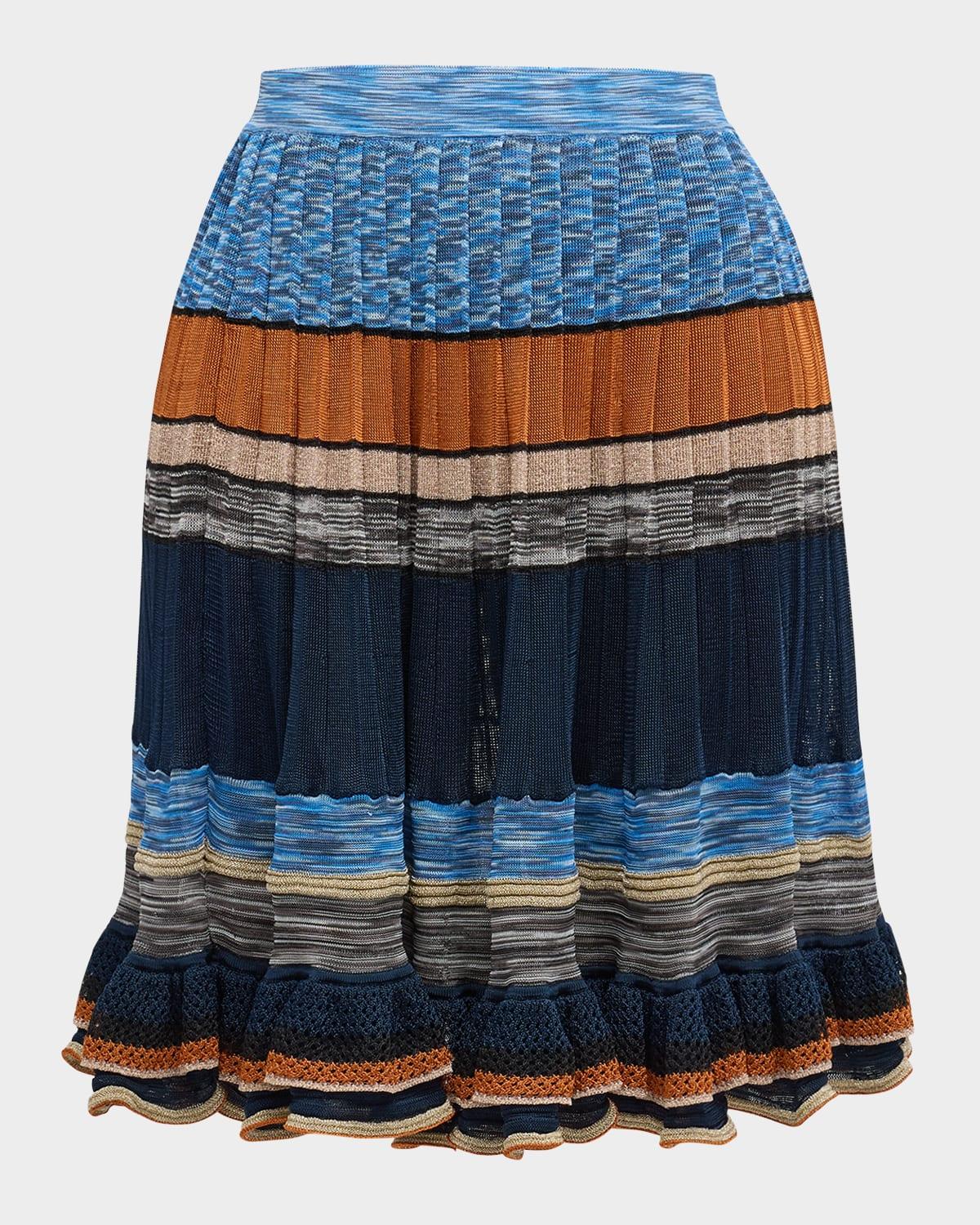 eios striped ruffle-hem knit skirt