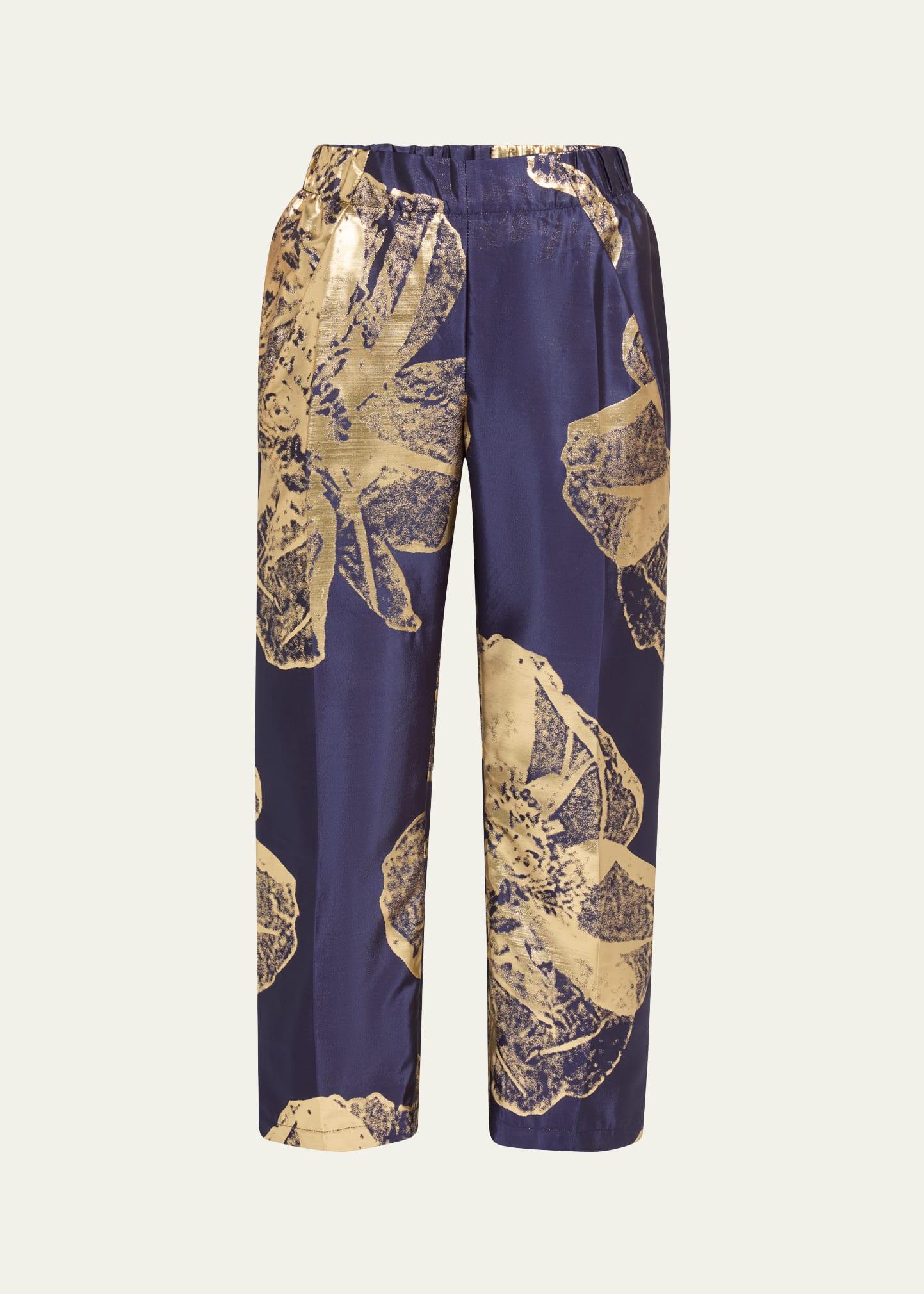 eko metallic jacquard straight-leg crop pants