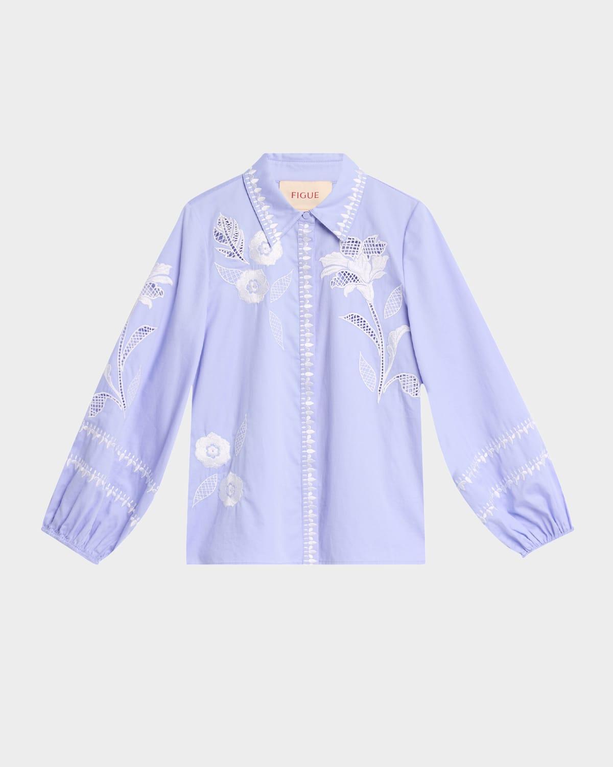 elaine embroidered button-down top