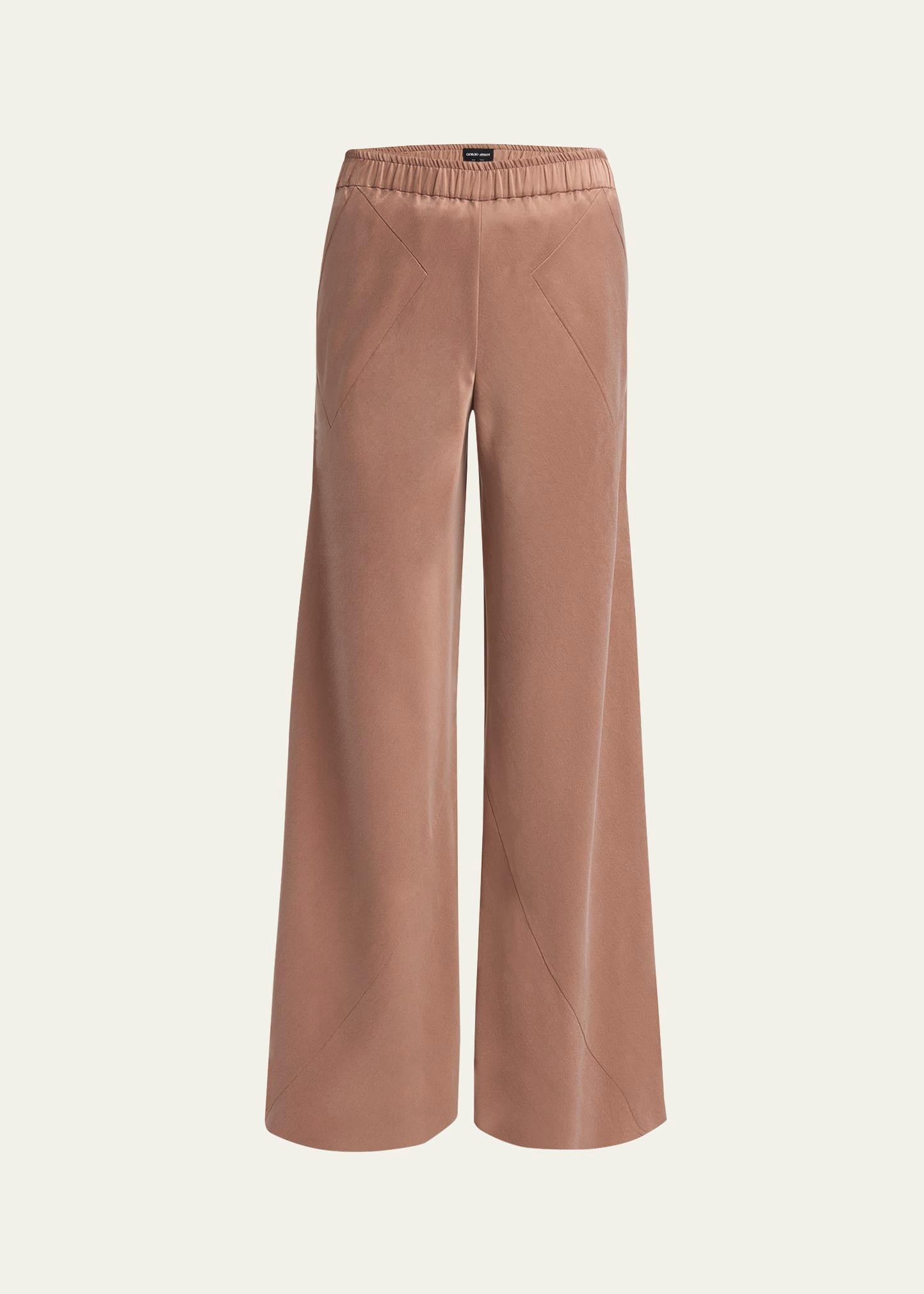 elastic waistband wide leg trousers