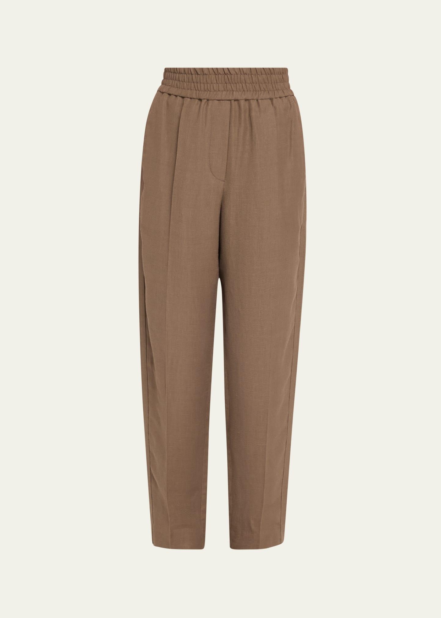 elasticized waist fluid linen pants