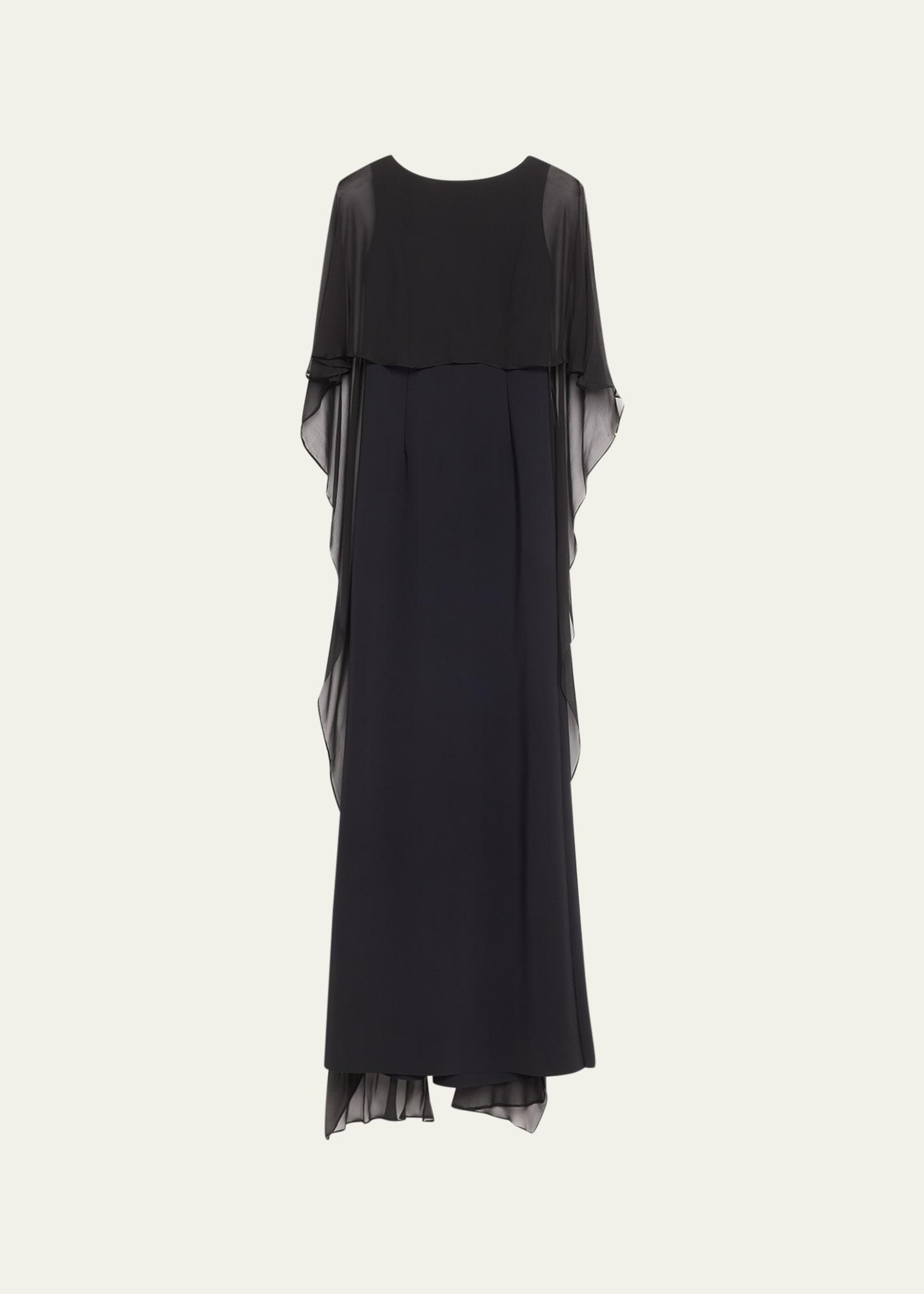 elbow-sleeve a-line cape gown