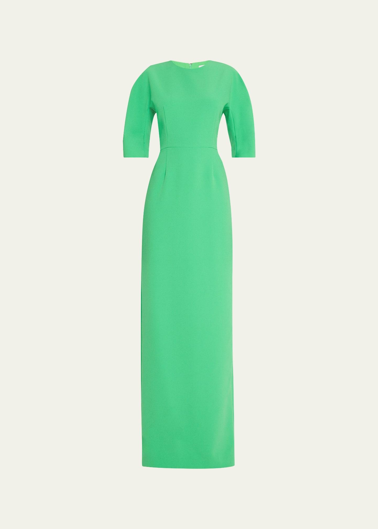 elbow-sleeve crepe column gown