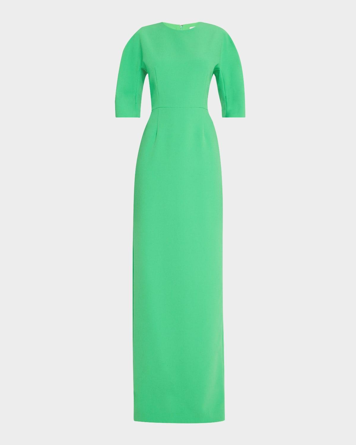 elbow-sleeve crepe column gown