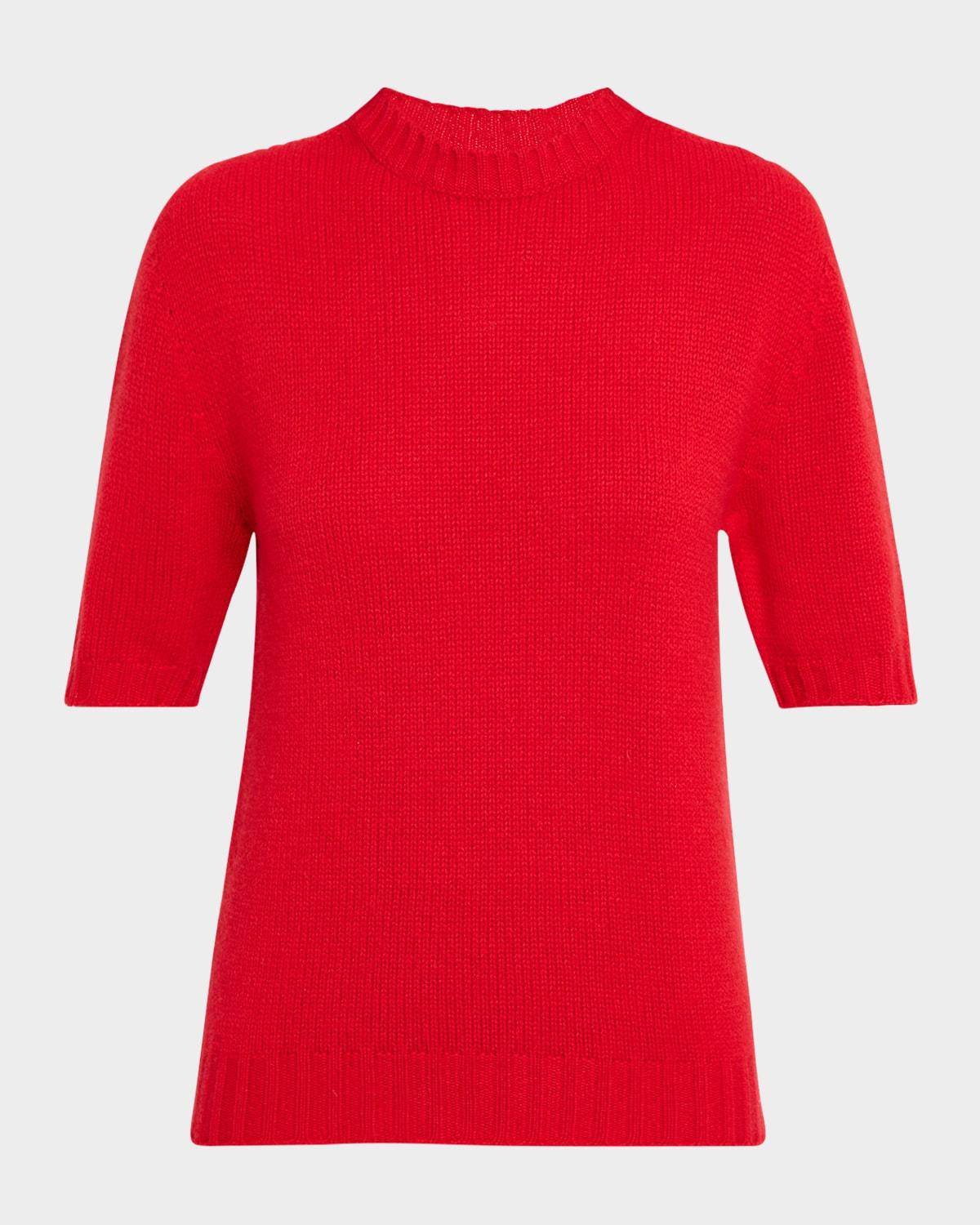 elbow-sleeve crewneck cashmere sweater