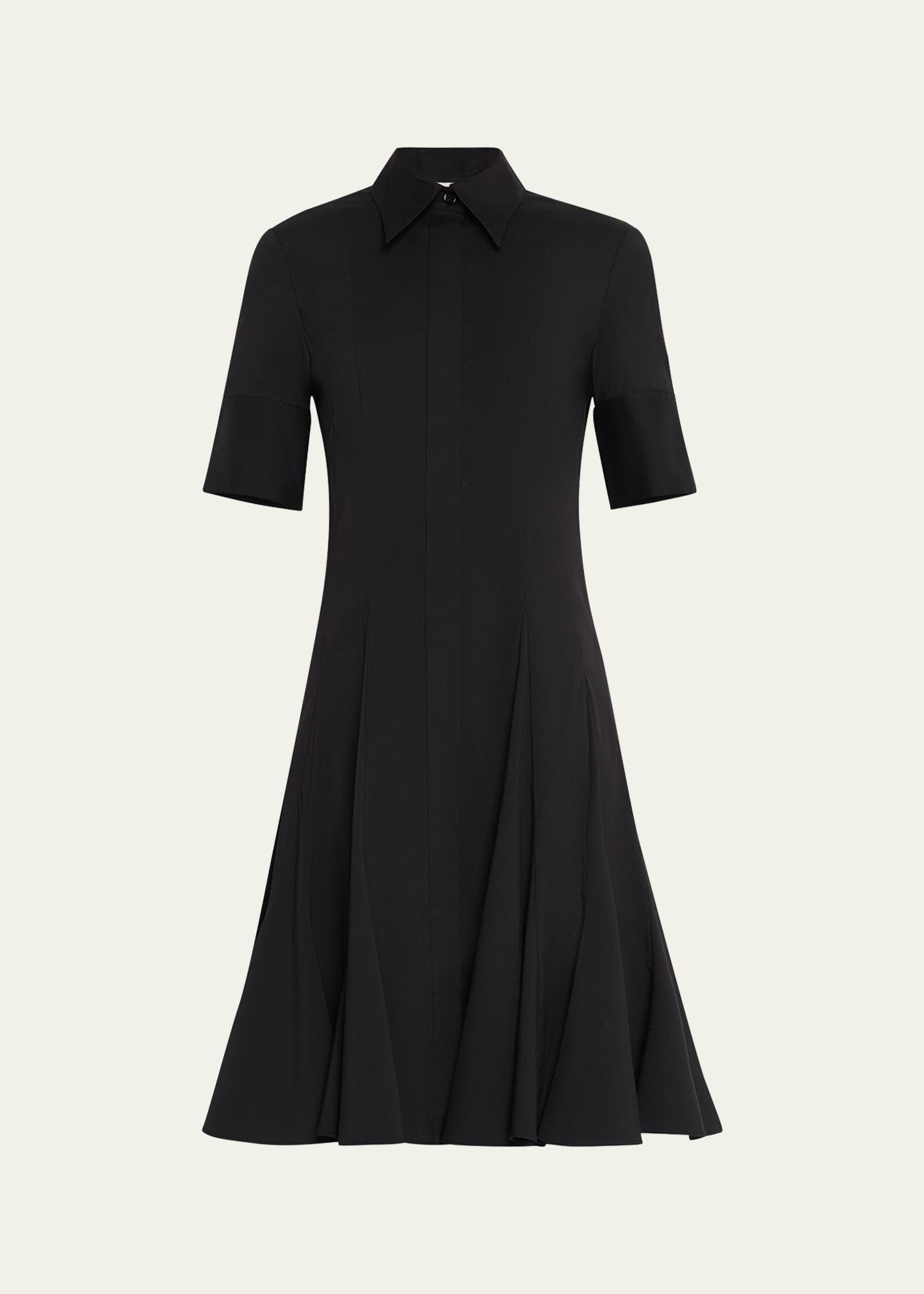 elbow-sleeve godet shirtdress