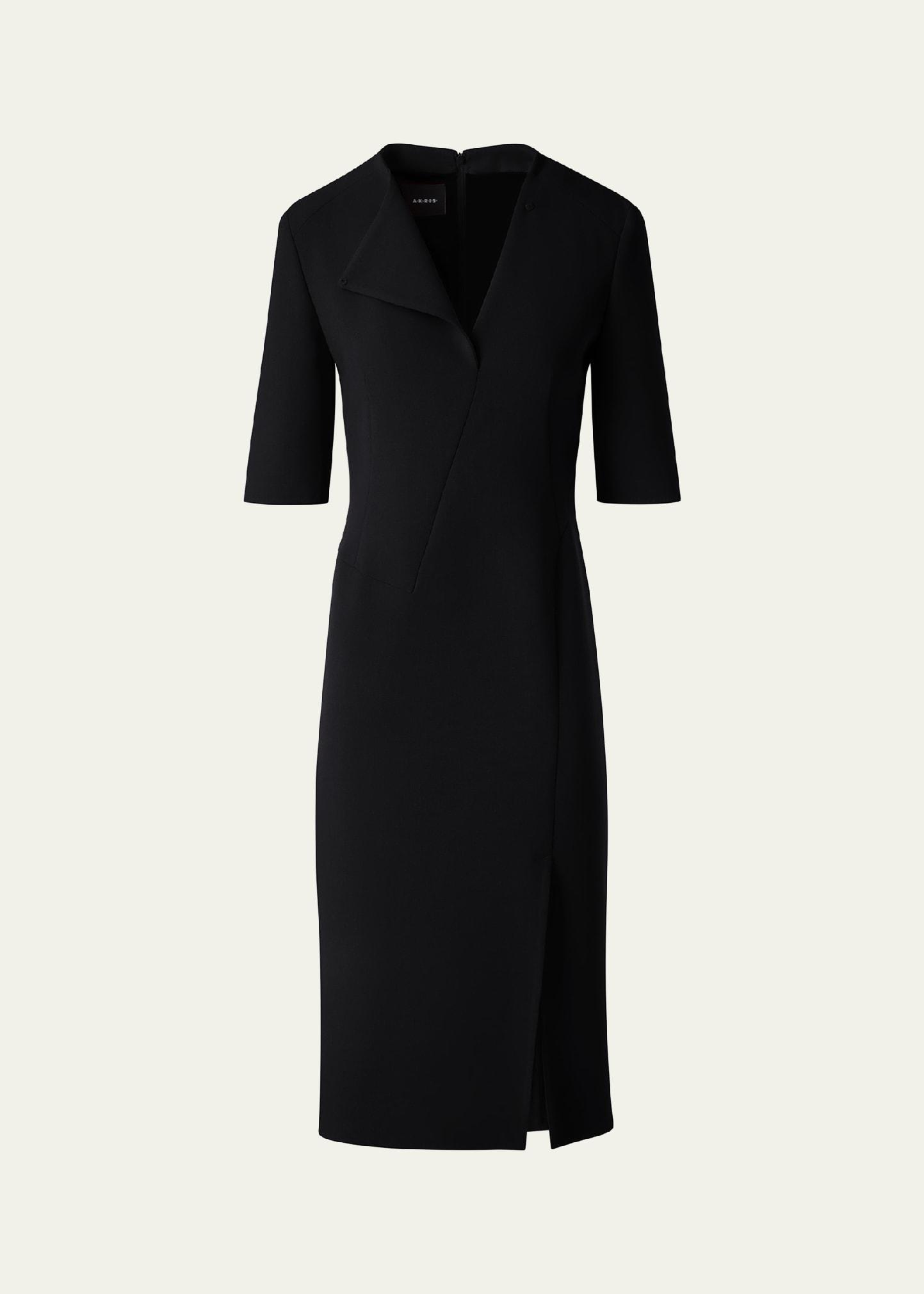elbow sleeve sheath wool dress