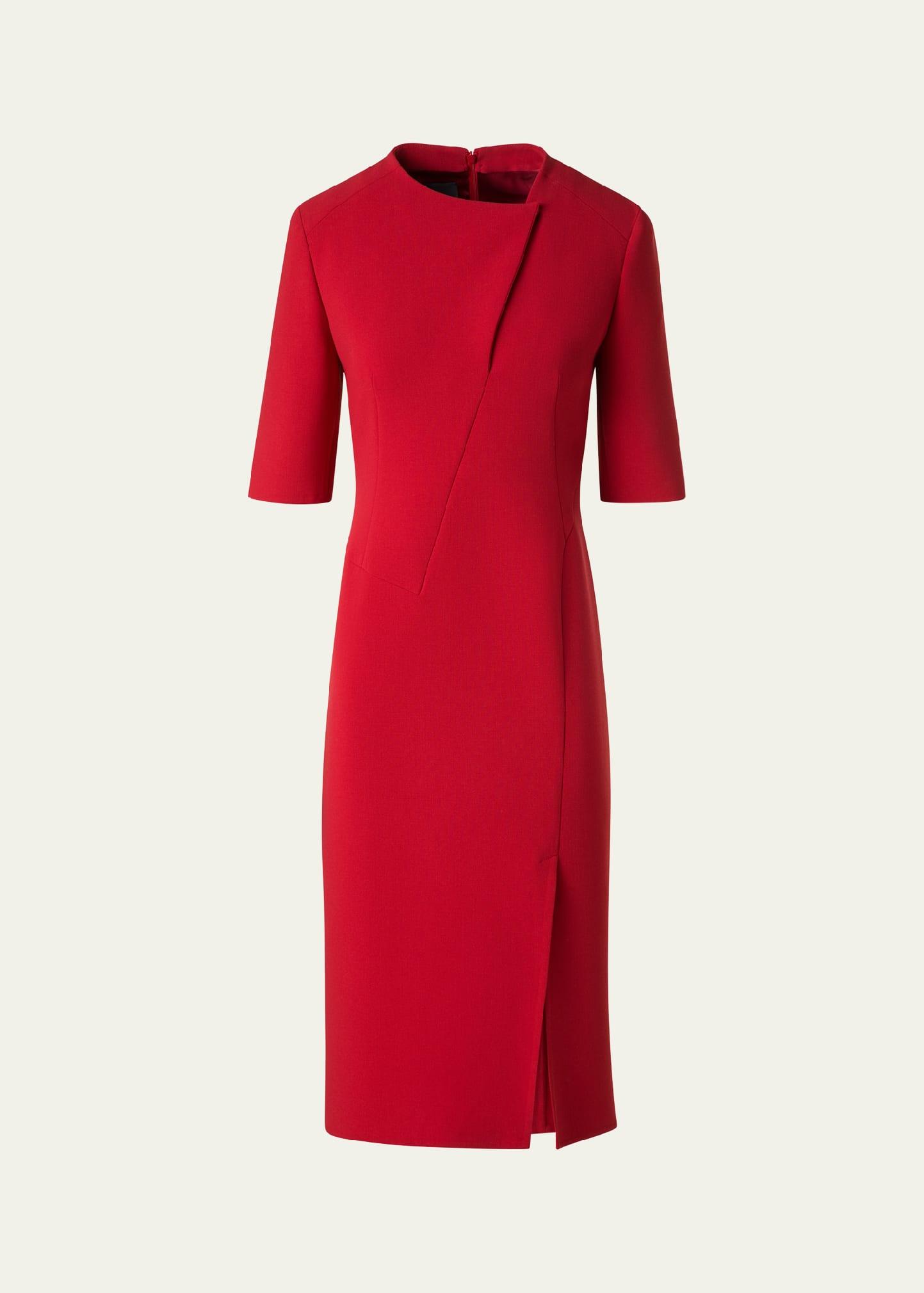 elbow sleeve sheath wool dress