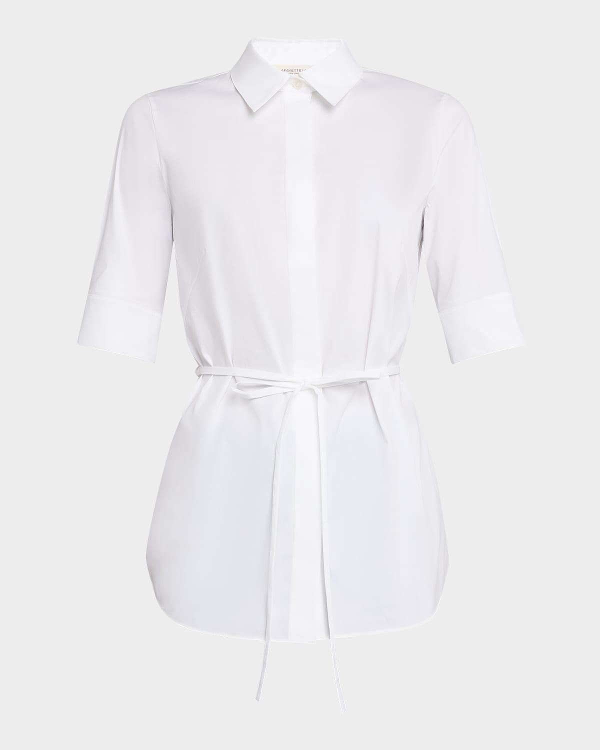 elbow-sleeve stretch cotton shirt