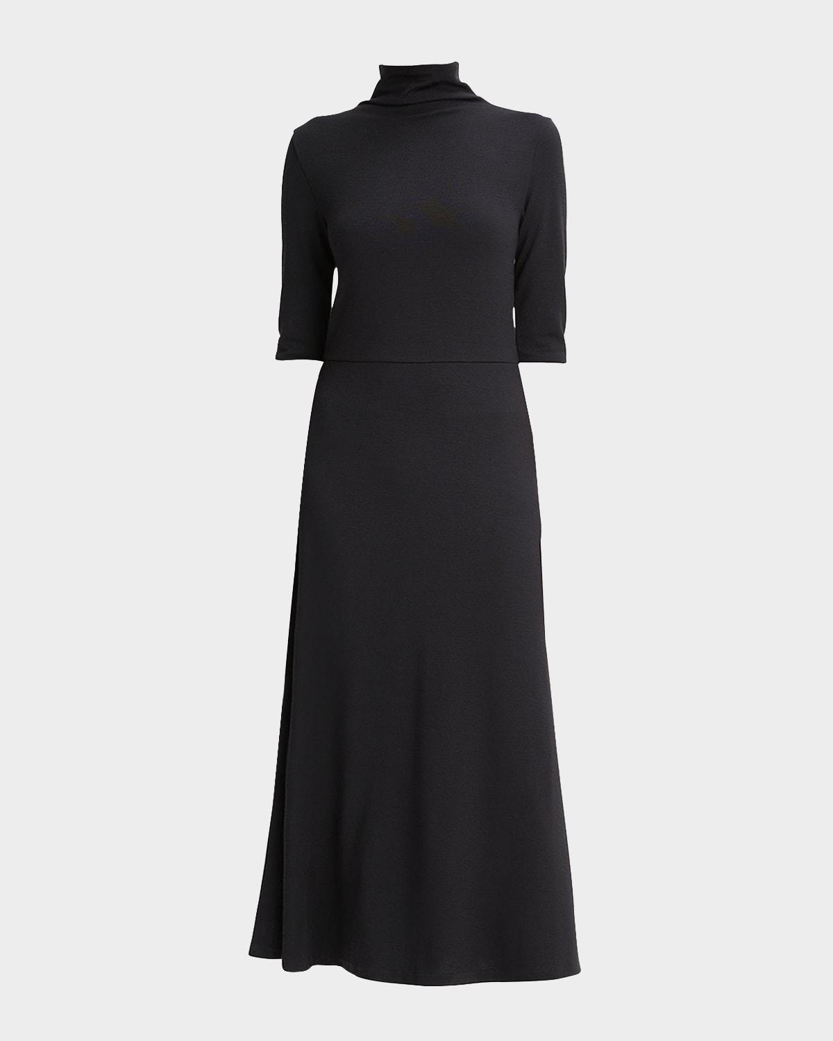 elbow-sleeve turtleneck midi dress