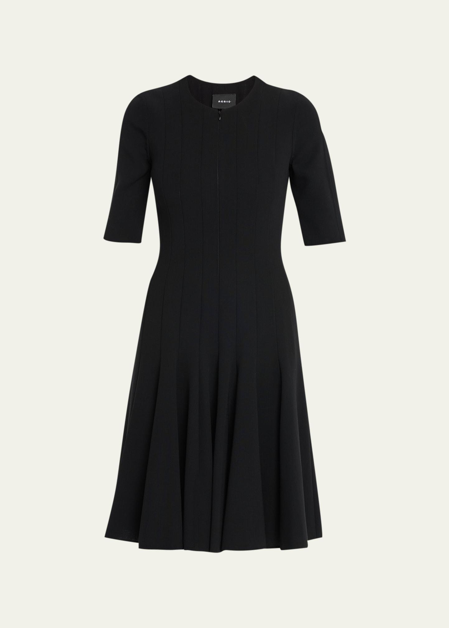 elbow-sleeve zip-front dress