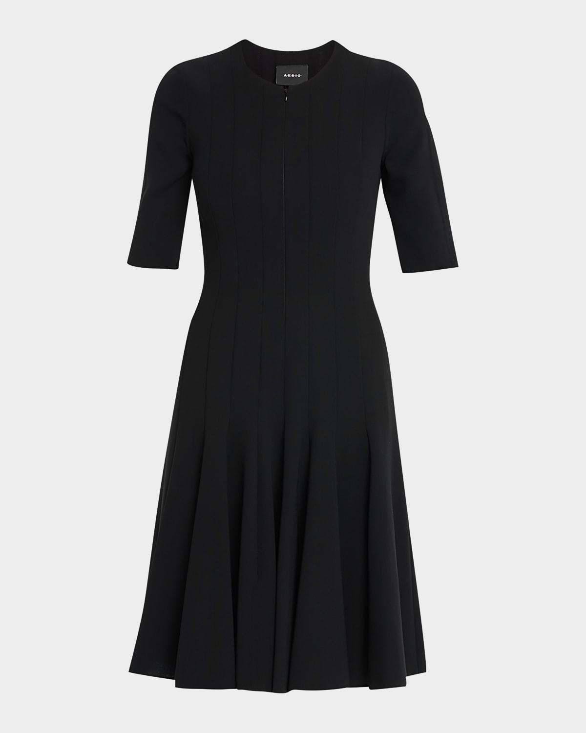 elbow-sleeve zip-front dress